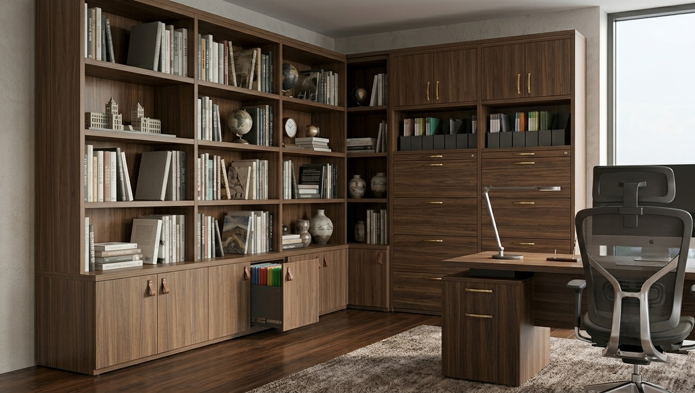 3-Door Glass & Wood Office Filing Cabinet with Lock