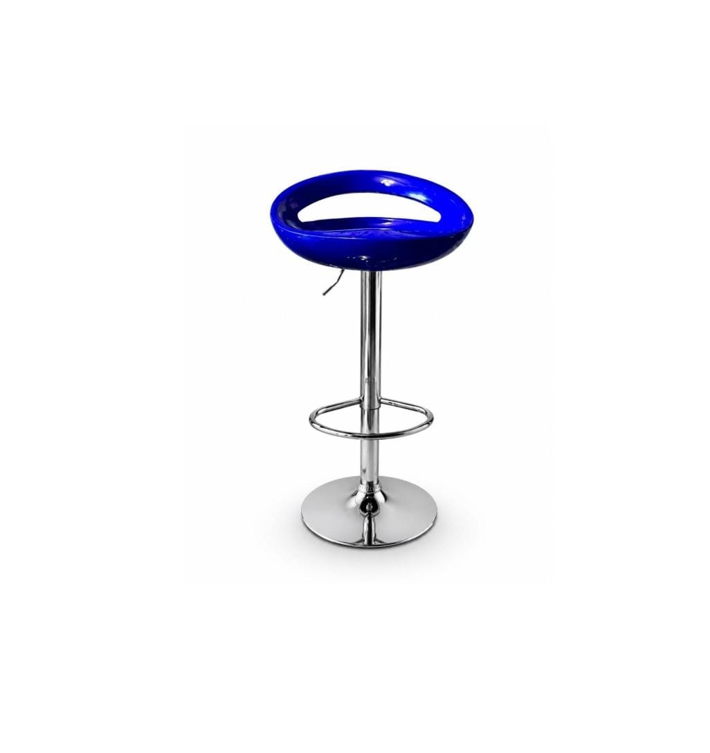 Modern Adjustable Blue Bar Stool with Chrome Base