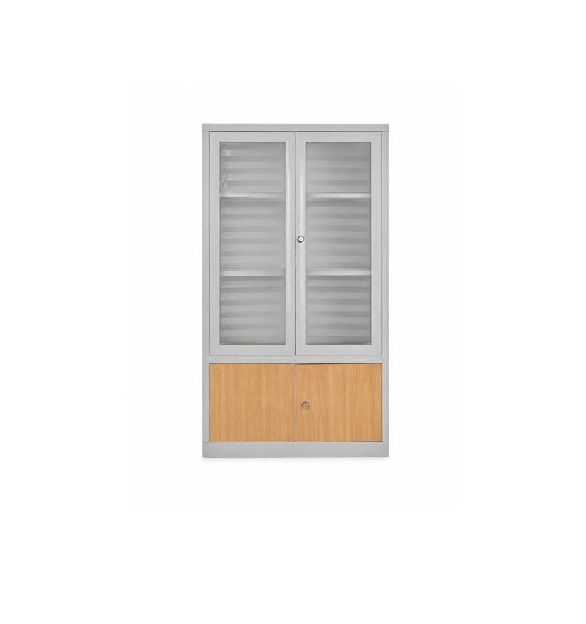 Modern Dual-Tone Office Filing Cabinet with Glass Doors