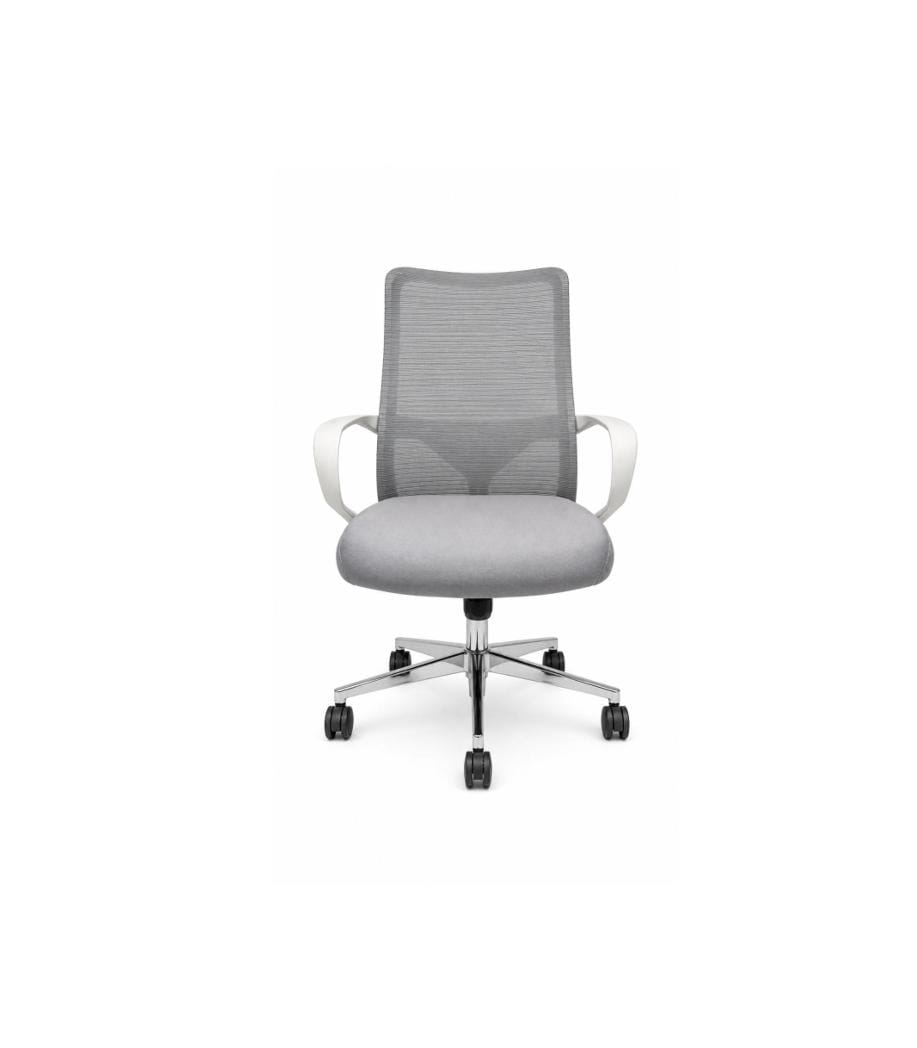 Modern Grey Mid-Back Mesh Office Chair with White Armrests