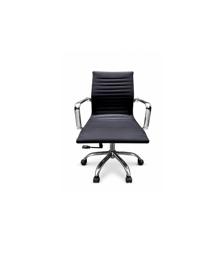 Modern Ribbed Black Leather Executive Office Chair with Chrome Frame