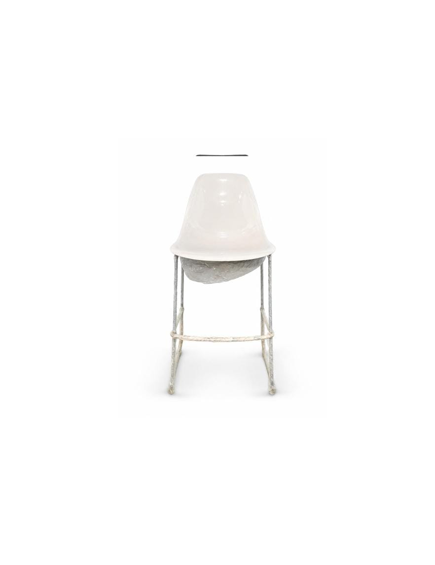Modern White High Bar Stool with Metal Legs