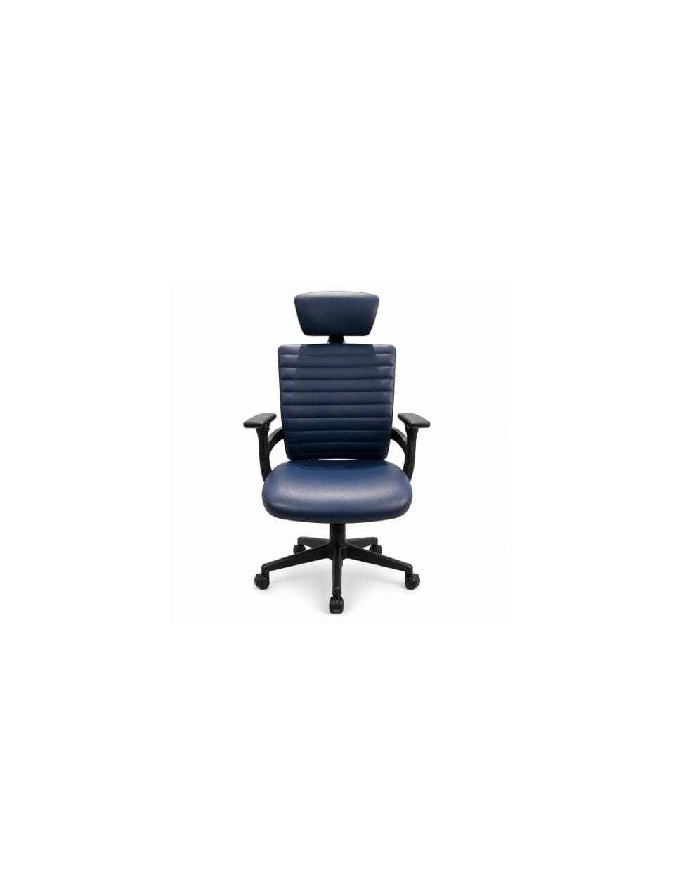 High-Back Executive Leather Office Chair with Headrest - Navy Blue