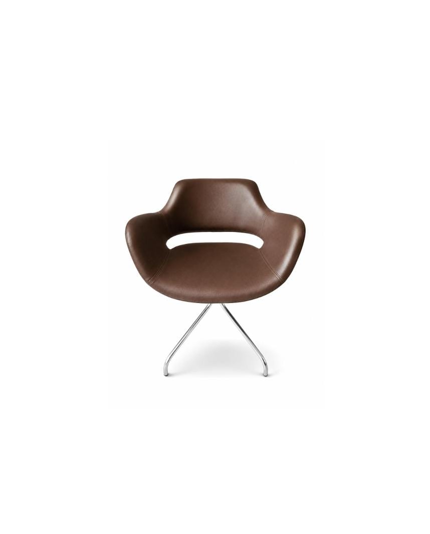 Modern Brown Leather Swivel Armchair
